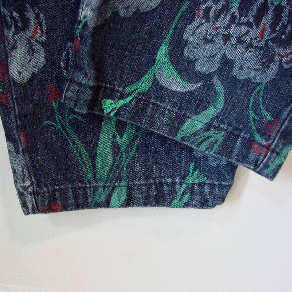 Denim Jean Overalls Japanese Floral Artsy Distressed Carpenter Loose Fit Large - Picture 12 of 16